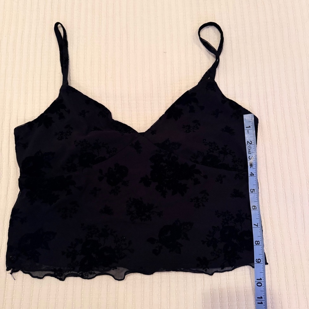 No Boundaries Y2K Black Lace Mesh Lettuce Trim Floral Velvet Women's Cami Size M - Picture 9 of 9